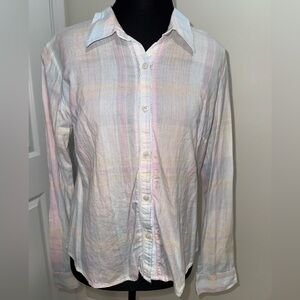 Plaid pale rainbow button-up blouse